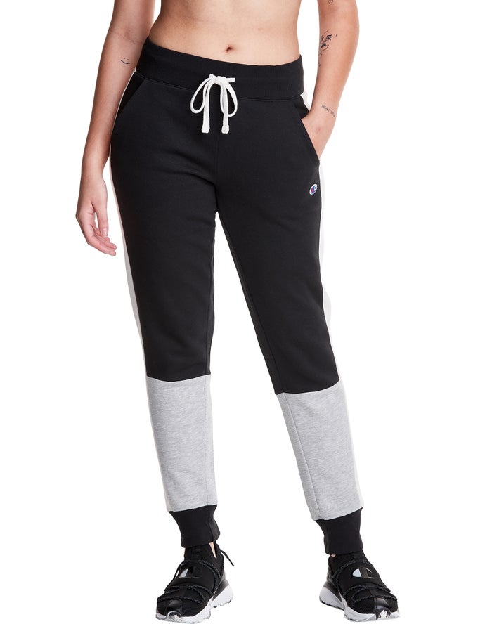 Jogger Champion Mujer - Colorblock Stripe Fleece ( Negras/Gris ) 6938425-SI